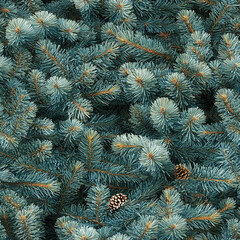 Festive New Year and Christmas patterns featuring lush evergreen branches and pinecones, ideal for seasonal decor and celebrations