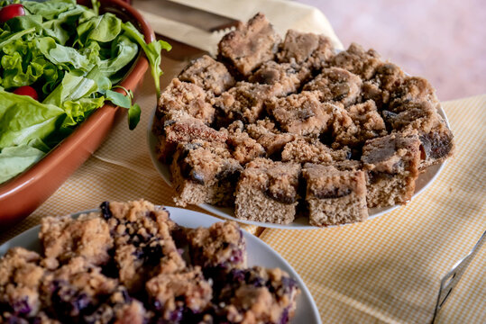 table with traditional gaucha cuca and salad