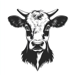 Black and white cow head illustration.