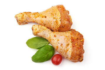 Raw Chicken drumsticks for BBQ, isolated on white background.