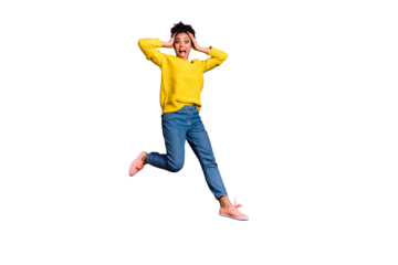 Full length body size view portrait of her she nice attractive lovely funny cheerful cheery optimistic wavy-haired girl having fun isolated over bright vivid shine violet background