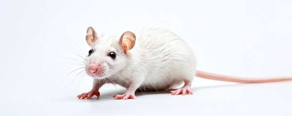 White white rat exploring a clean surface in a bright environment during daylight hours