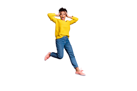 Full length body size view portrait of her she nice attractive lovely funny cheerful cheery optimistic wavy-haired girl having fun isolated over bright vivid shine violet background