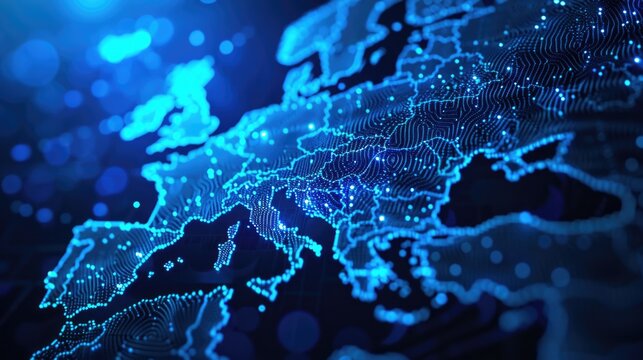 Fototapeta Digital Europe Map Visualization: Futuristic Infographic Concept with Abstract Data Network