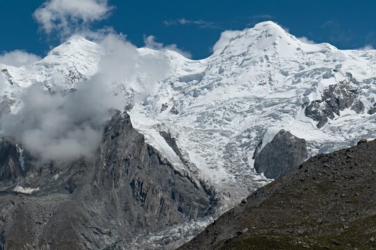 View of Chongra peaks from Nanga Parbat Base Camp. Rakhiot valley. The Himalayan Mountains. Gilgit-Baltistan region. Pakistan. Asia.