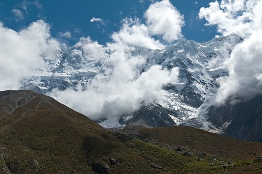 View of Nanga Parbat massif from Base Camp, Rakhiot Valley. Himalayan Mountains. Gilgit-Baltistan region. Pakistan. Asia.