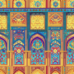 Seamless islamic pattern design celebrating ramadan vibrant colorful artwork decorative environment artistic view of cultural heritage