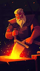 Fototapeta premium A Mighty Blacksmith Forges A Fiery Sword