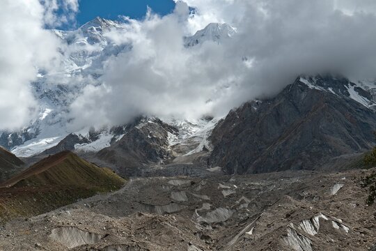 View of Nanga Parbat and Rakhiot glacier from Behal village. Rakhiot valley. Himalayan mountains. Gilgit-Baltistan. Pakistan. Asia.