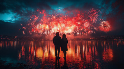 Fototapeta premium Happy new year concepts on background of blurred firework. Generlated AI Illustration.