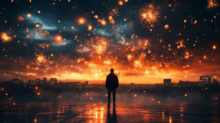 Happy new year concepts on background of blurred firework. Generlated AI Illustration.