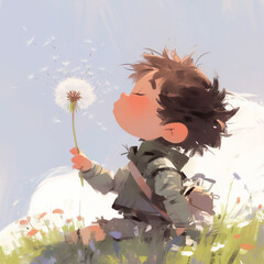 child with dandelion