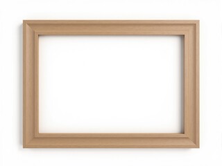 Light brown wooden picture frame hanging on white wall
