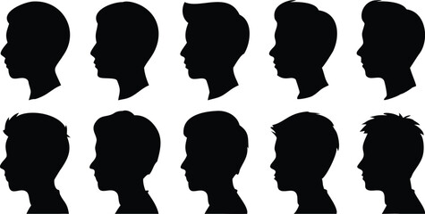 Boy head and hair style silhouette vector set and illustration design