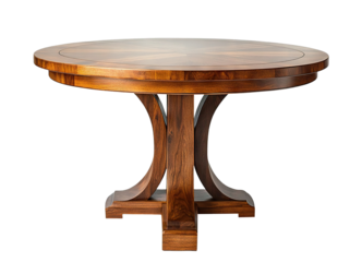 Round wooden dining table with elegant design, isolated on transparent cutout background