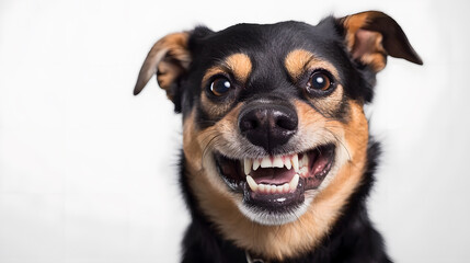 Funny dog making a comical face in denial