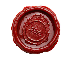 Simple red wax seal with smooth finish, isolated on transparent cutout background	
