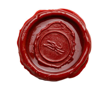 Simple red wax seal with smooth finish, isolated on transparent cutout background	
