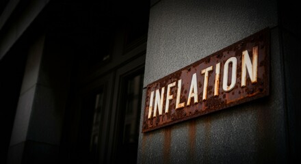 Fototapeta premium A rusty Inflation signage on the exterior bank's wall
