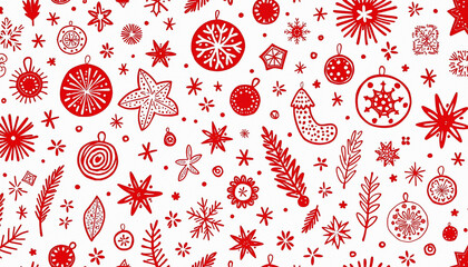 Christmas doodle pattern with trees and toys