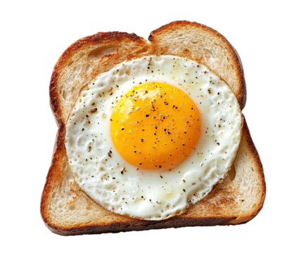 Delicious fried egg on a crispy toast, isolated on transparent cutout background - Powered by Adobe