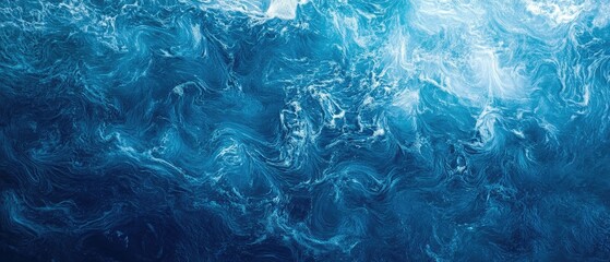 Close-up of an abstract blue water texture background with sunlight reflection and ripples in a swimming pool, top view. A summer concept for a banner or backdrop design