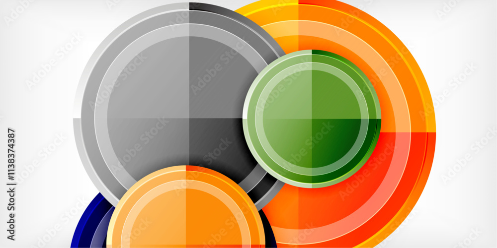 Poster abstract background - multicolored circles, trendy minimal geometric design, vector illustration