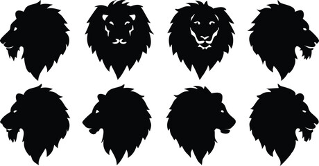 Lion head silhouette set vector art and illustration design with black color