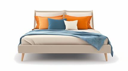 Minimalist style of bedroom interior, modern furniture of a bed with blanket and pillows, isolated on transparent background. Isolated. Illustration