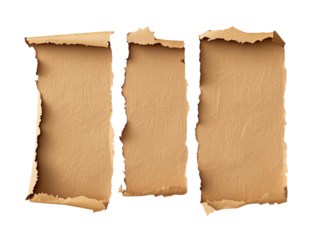 Set of brown torn paper pieces icon isolated on a transparent background, ideal for design projects, creative concepts, or scrapbooking.
