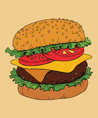 Delicious Cheeseburger Illustration - Fresh Ingredients and Juicy Flavor