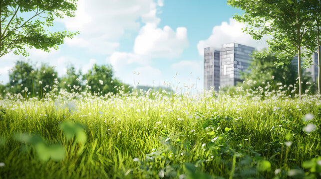 Nature grass meadow land lush greenery landscape lawn isolated background. Isolated. Illustration