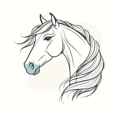 a black and white line drawing of a horse's head