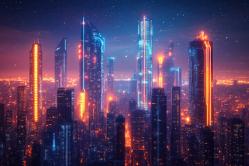 Fototapeta premium Glowing futuristic cityscape at night.