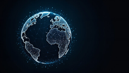 a glowing blue globe with network lines and dots around it, representing a technological connection