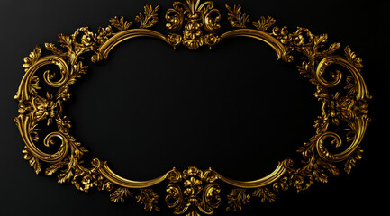 A simple golden Baroque-style frame on a black background