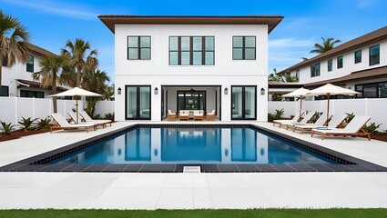 Obraz premium Luxury pool villa spectacular contemporary design digital art real estate home