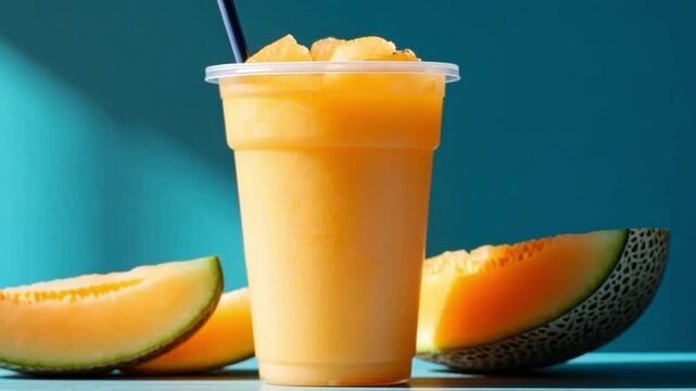 Melon smoothie with chunks of fresh cantaloupe