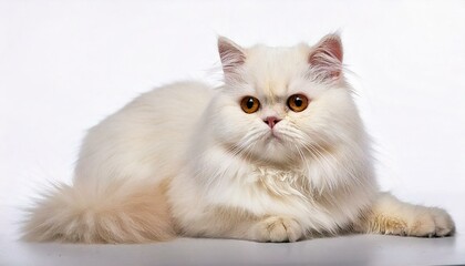 White Persian Cat. Isolated on White Background. Photo Studio.