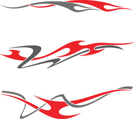 Vector tribal flames with stripes, creative designs for vehicle vinyl decals and wraps. Ready-to-cut graphics, great for cars, sport vehicles, ATVs, trucks, motors and bikes.