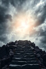 Stone Staircase Ascending to a Heavenly Light: Dramatic, Hopeful Scene