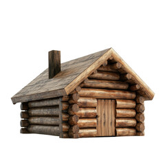 Rustic log cabin with wooden structure. transparent background