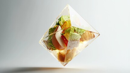 Innovative holographic food pyramid display modern kitchen visual art minimalist environment 3d viewpoint nutrition concept