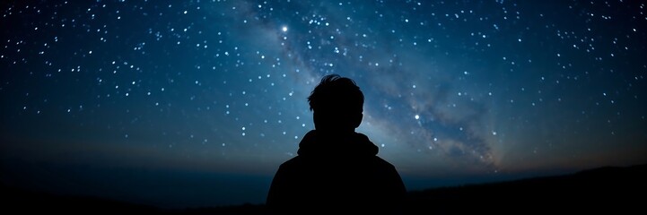 Fototapeta premium Silhouette of a Person Gazing at a Starry Night Sky