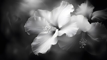 107. A close-up of a vibrant bloom surrounded by softly blurred flowers in black and white