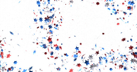 A blue glitter confetti border with red and blue stars on white  PNG 3d
