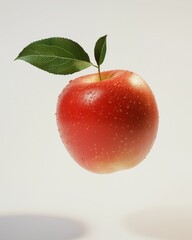 Fresh glossy red apple with dew drops studio setting food minimalist background close-up nature's beauty