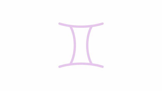 Simple gemini zodiac symbol 2D object animation. Horoscope element minimalist design cartoon 4K video, alpha channel. Abstract sign of esoteric practice animated flat item on white background