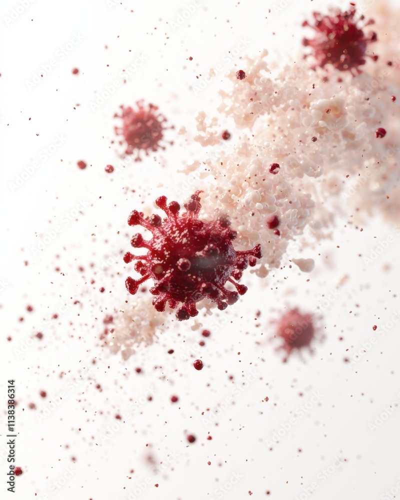 Poster virus replication scene with multiple particles in digital artwork abstract environment high-resolut