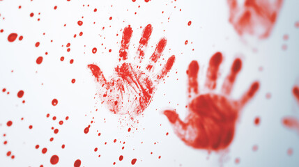 Horror Theme: Illustrate a chilling scene with red bhandprints pressed against a foggy glass surface. The handprints should be vivid and fresh, with red drops trickling down, enhan